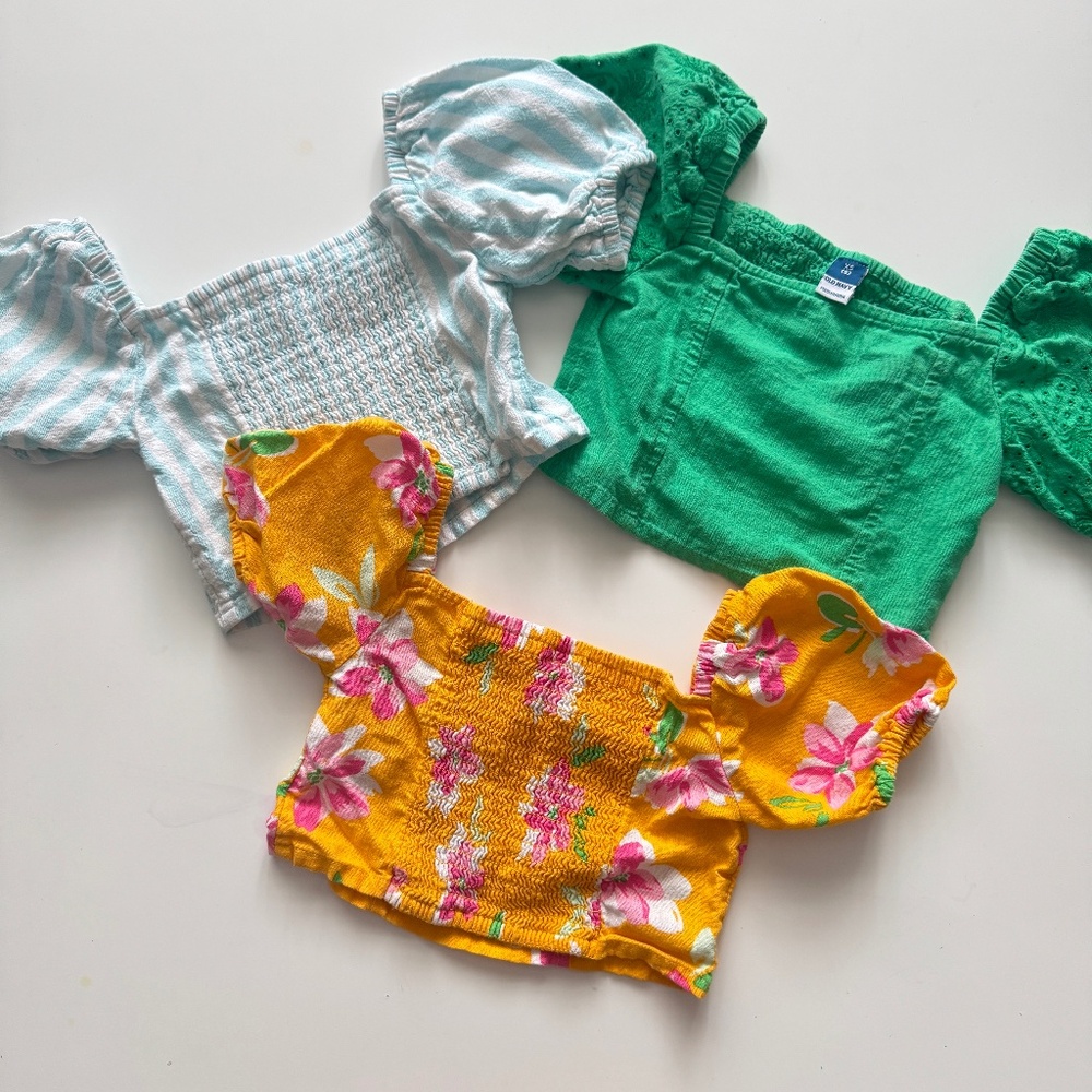 Short Puff Sleeve Linen Blend Top For Girls Old Navy Size 5 (3 Pcs bundle)